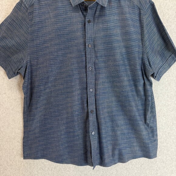 Vince Camuto Blue Textured Short‎ Sleeve Button-Up Shirt Collared Mens Size XL - Picture 6 of 13